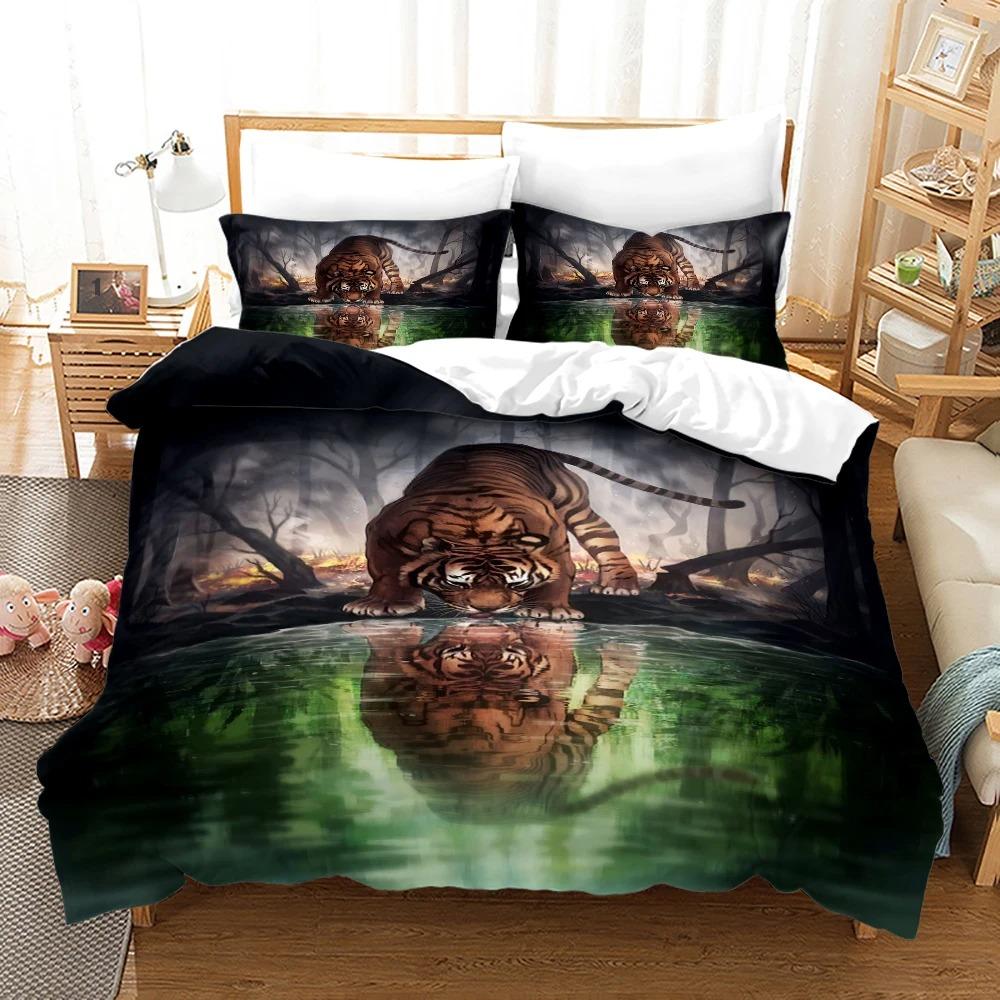 Anime Monster Sängkläder Set Enkelt Twin Full Queen King Size Djur Etikett Lejon Varg Sängset Vuxen Barn Sovrum Påslakanset