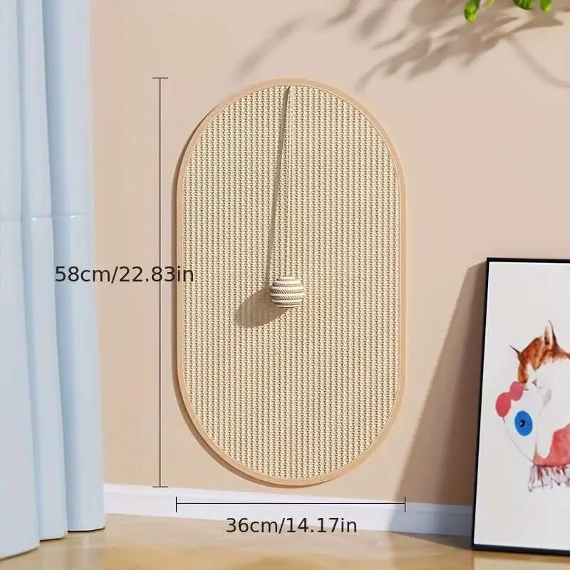 Large Sisal Cat Activity Station Scratching Post Pad Washable with Hanging Ball Toy Fun Play Self Adhesive Wall Mount Panel