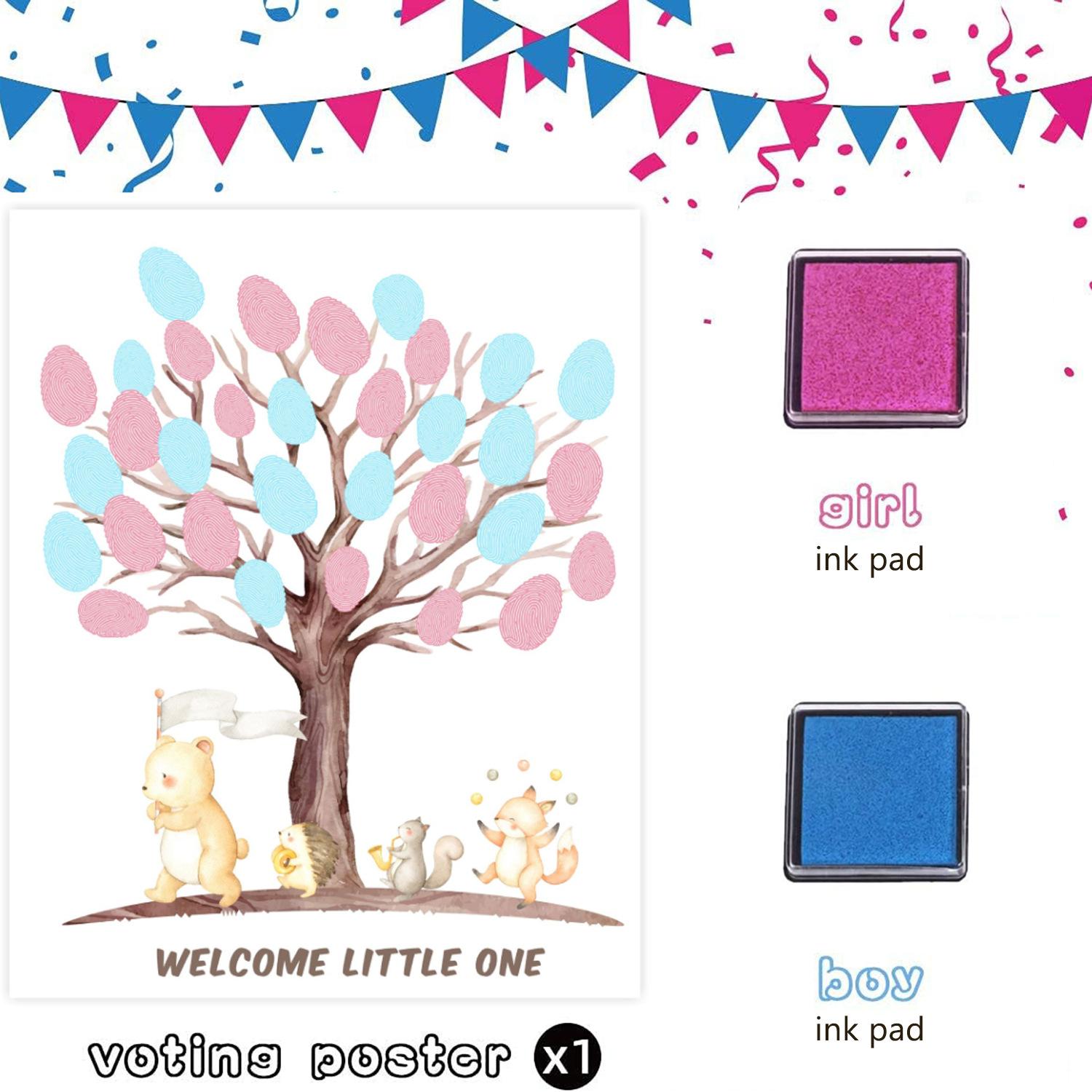 

Cute Animals Baby Shower Gender Reveal Fingerprint Tree with Inkpad Party Guest Sign-in Book Special Meaningful Keepsake 42x30.5cm