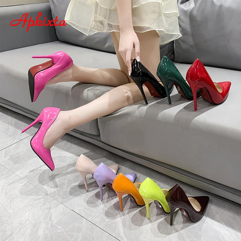 Fashion Aphixta New 4.72Inch Super High Stiletto Heels Patent Leather Women Pumps Colorful Officia Pointed Toe Shoes Plus Big Size 49 50