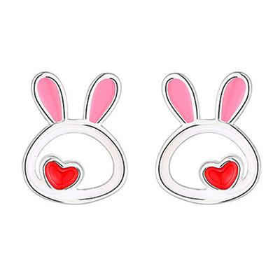 Boucles d'oreilles Lapin Amour Rouge Rose Fille Cœur Mignon Doux Vent Mode Cœur Boucles d'oreilles Lapin Petits Bijoux Polyvalents
