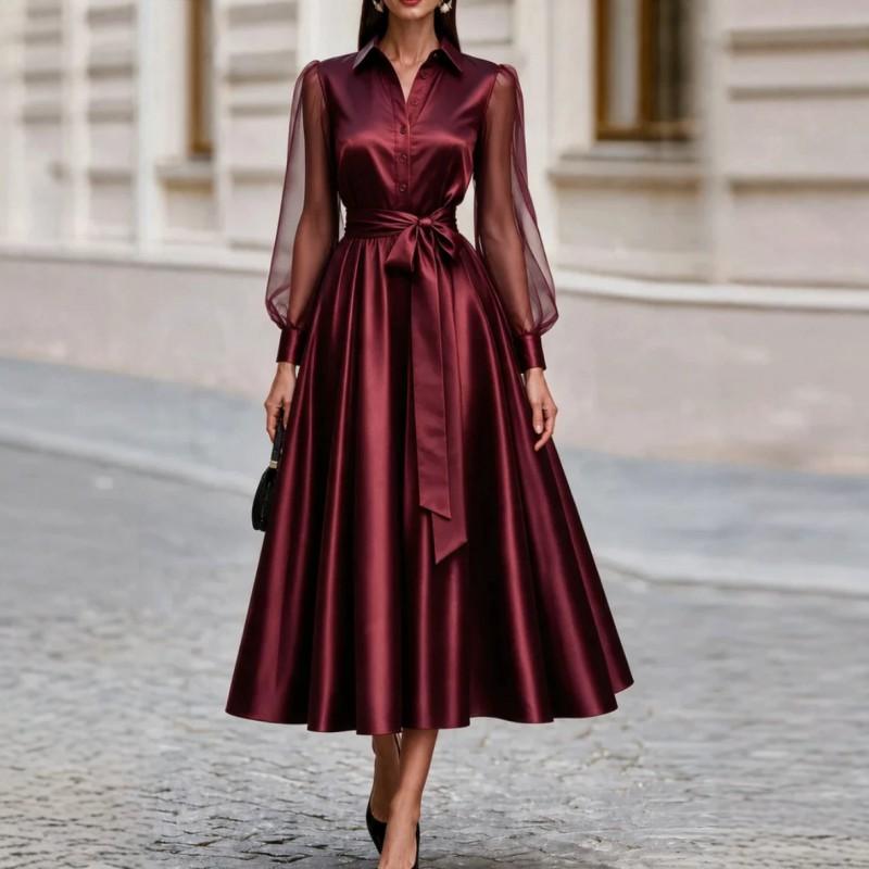 Elegant A-Line Long Sleeve Mesh Overlay Evening Dress Women Formal Occasion Party Gown