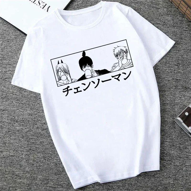 Harajuku Tops Anime Tshirt Unisex Chainsaw Men T Shirt Women Funny Cartoon Pochita Makima T-shirt Graphic Tees Tops Female 90