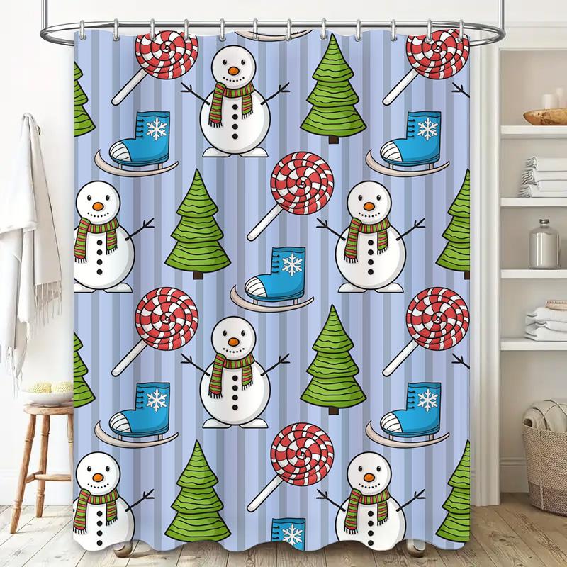 Tu Cute Snowman Shower Curtain Winter Holiday Bathroom Decor Festive Christmas Themed Waterproof Fabric Backdrop