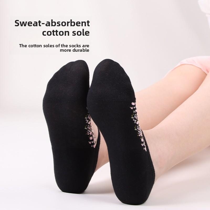 5 Pairs Spring and Summer Fashion Transparent Crystal Stockings Glass Silk Women's Boat Socks Flower Women's Socks