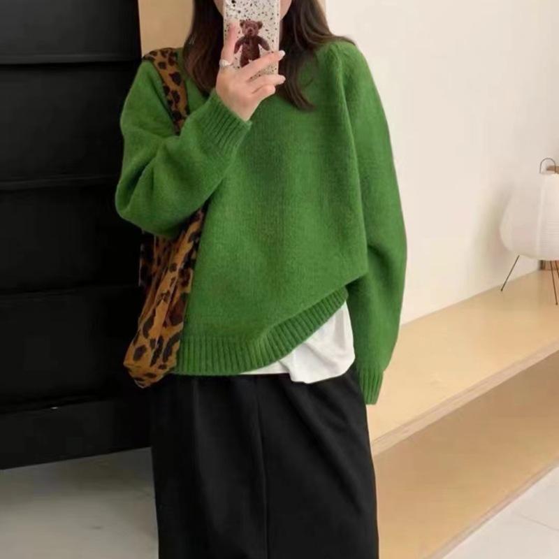 Women's Fashion Casual Fall Winter Solid Color Print Long Sleeve O-Neck Sweaters