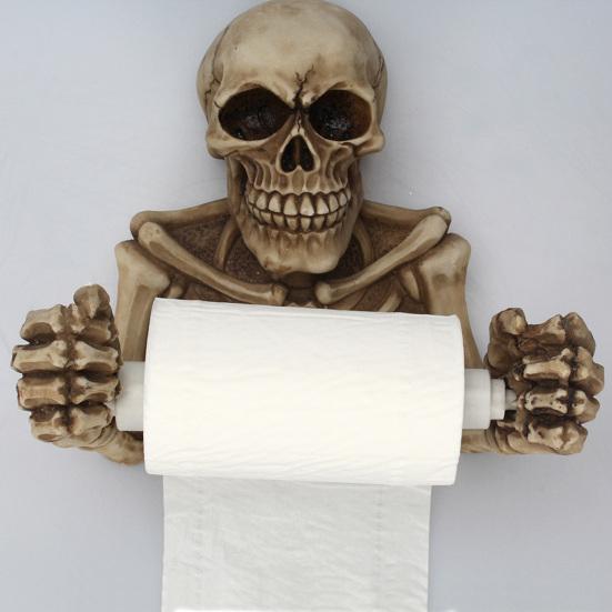 Skull Toilet Paper Holder Wall Mount Toilet Tissue Paper Roll Storage Holder Resin Skeleton Figurine Gothic Bathroom Accessory