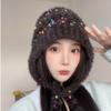 Tangy Bean Tassel Lace Up Plush Knitted Hat for Women In Autumn and Winter Japanese Sweet Cold Protection Ear Protection Hat