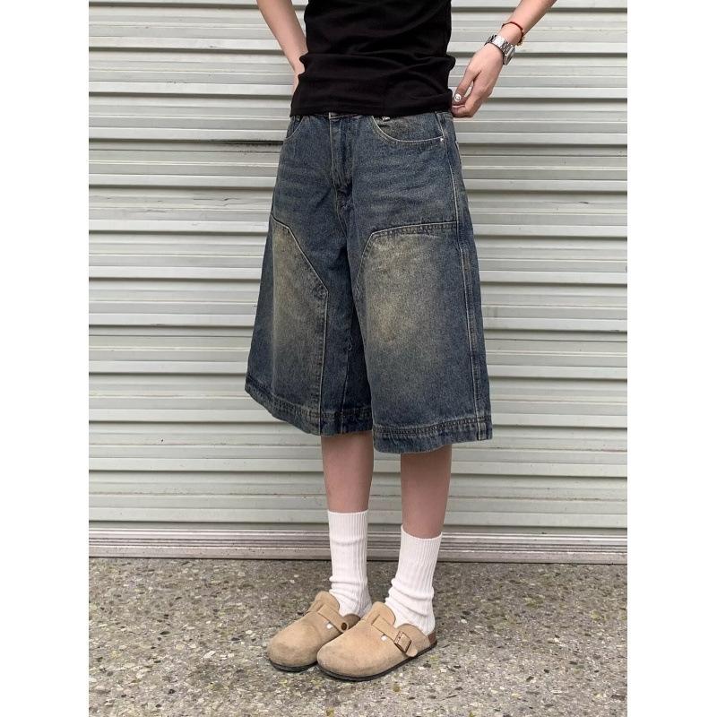 JYL Unisex Cropped Jeans American Vintage Washed Loose Denim 3XL