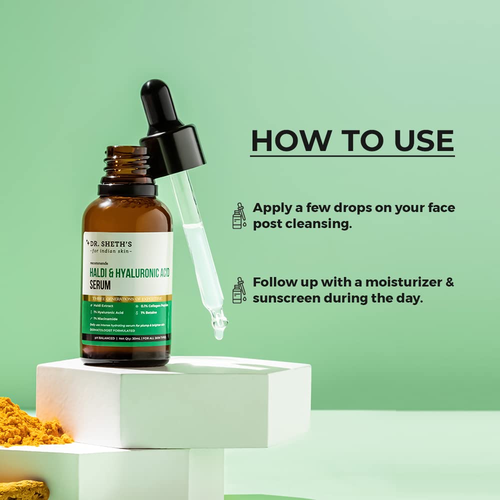 Dr. Sheth's Haldi & Hyaluronic Acid Face Serum With Niacinamide Collagen Peptide 30 mL For Hydrated Plump Skin