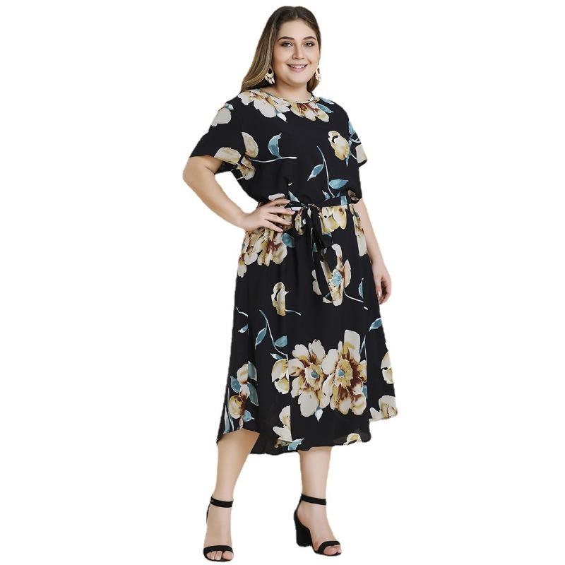 

Большие размеры женские осенне-зимние повседневные платья с короткими рукавами и поясом, длинные свободные, большие свободные повседневные платья XXXXL