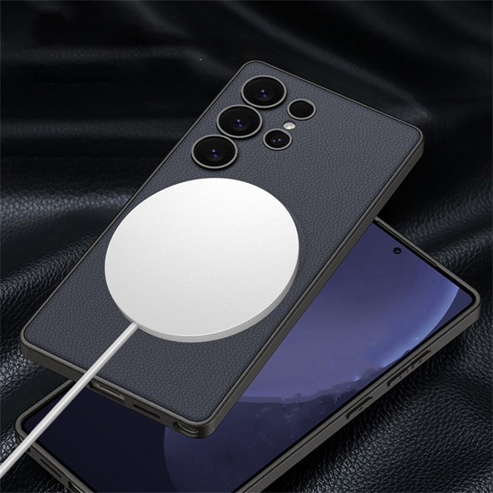 

For Samsung Galaxy S25 Ultra Case Compatible with MagSafe Skin Touch PU+TPU+PC Phone Back Cover Black
