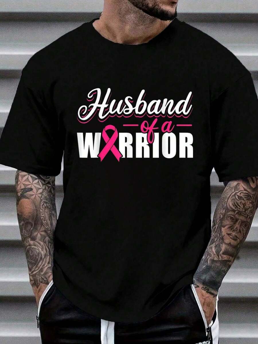 100% Cotton Breast Cancer Awareness Month Husband Of A Warrior T-Shirt Women s Men s Graphic Tee, Causal Tops Fashion Tshirt S разноцветный