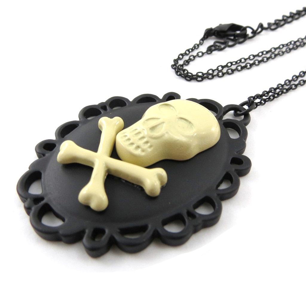 Les Trésors De Lily [J2016] - Colier de designer bej negru cu model „Craniu”