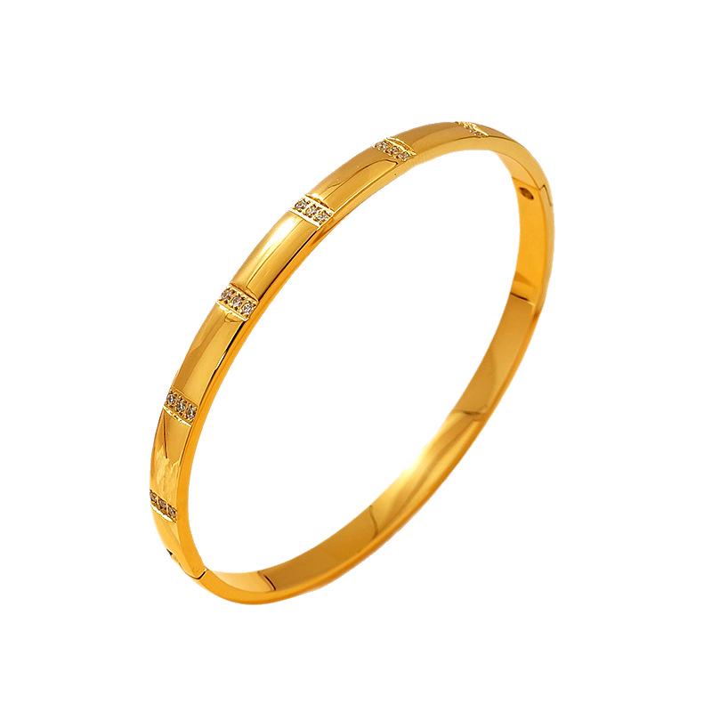 Diamond Inlaid Luxury Titanium Steel Bracelet – Gold Plated, Simple & Stylish Design
