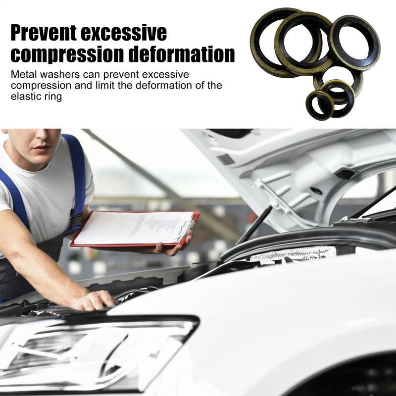 Metal Bonded Sealing Washer 150X Oil Pipe Washer Seal Gasket Multifunction Metal Crush Ring Set Auto Repair Set Wear-Resistant