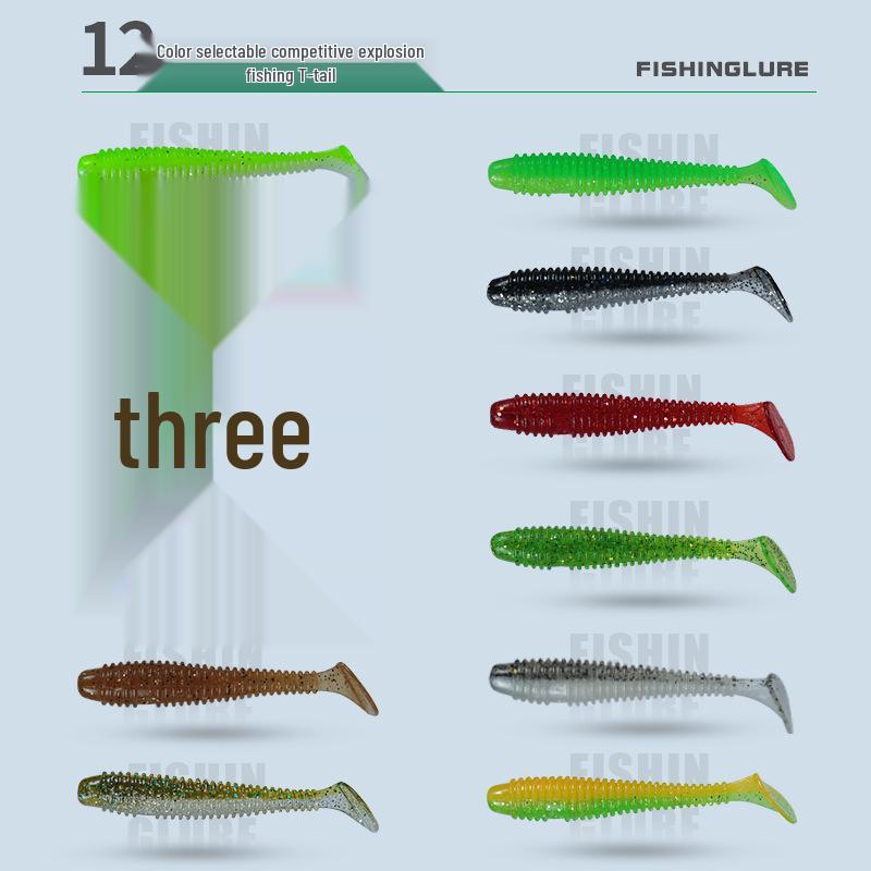 Mandarin Fish-Scented Ribbed T-Tail Soft Worm Lure with Salt