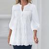 Elegant Fashion Loose Hollow Out Lace Blouse Women Large Size Rew Neck Top Solid Color Short Sleeve Tops Casual Simple Sweet Shirts Women's Clothing