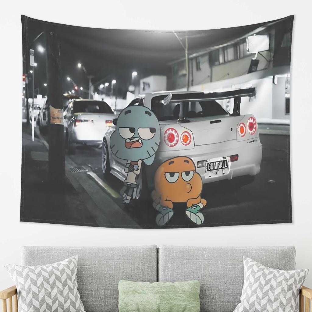1 Gumball Anime Car Tapestry Single Print Fun Stylish Durable Decorative Tapestry Home Living Room Bedroom Dorm Anime Vibe Decor