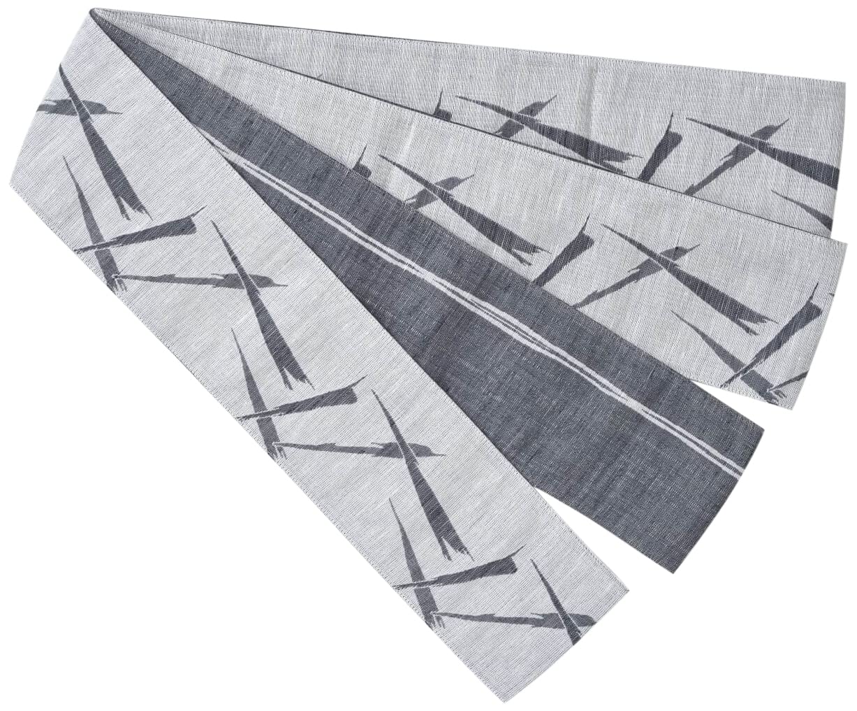 

Двусторонний квадратный полу-оби, сделанный в Японии Кирю-ори, лен, расписанный кистью, (Бело-серый)