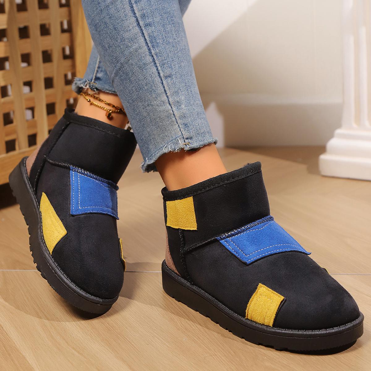 

Fashion Brand Mix Color Snow Boots Women 2025 Winter Comfort Flat Heel Non Slip Ankle Boots Warm Short Plush Slip On Shoes for Woman 36 чёрный