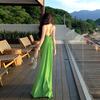 French Green Swinging Collar Suspender Dress Women's Summer Seaside Vacation Beautiful High-end Temperament Long Skirt