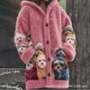 Womens 3D Cat Print Hooded Cardigan Sweater Coat Long Sleeve Thick Casual Outerwear