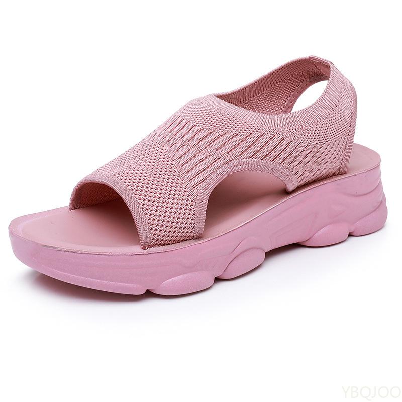 Summer New Sports Thick Soled Fabric Casual Sandals Outdoor  Daily Open Toe Wedge Heel Elastic Sleeve Mouth Women's Shoes