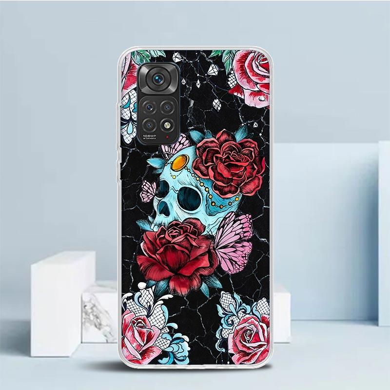 Human Skeleton Red Rose Phone Case For Xiaomi Redmi Note 15 14 14S 13 12S 12 Pro Plus 11S 11 11T 11E 10S 10 + Soft TPU Back Cove