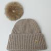 MAIA Fox Fur Pom Pom Beanie Hat - Brown