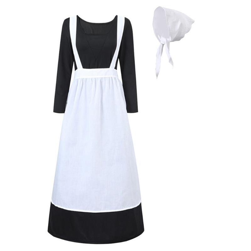 Halloween Maid Costume Set Includes French Maid Apron Maid Dress and Headscarf Set for Women, Kitchen Cooking Apron