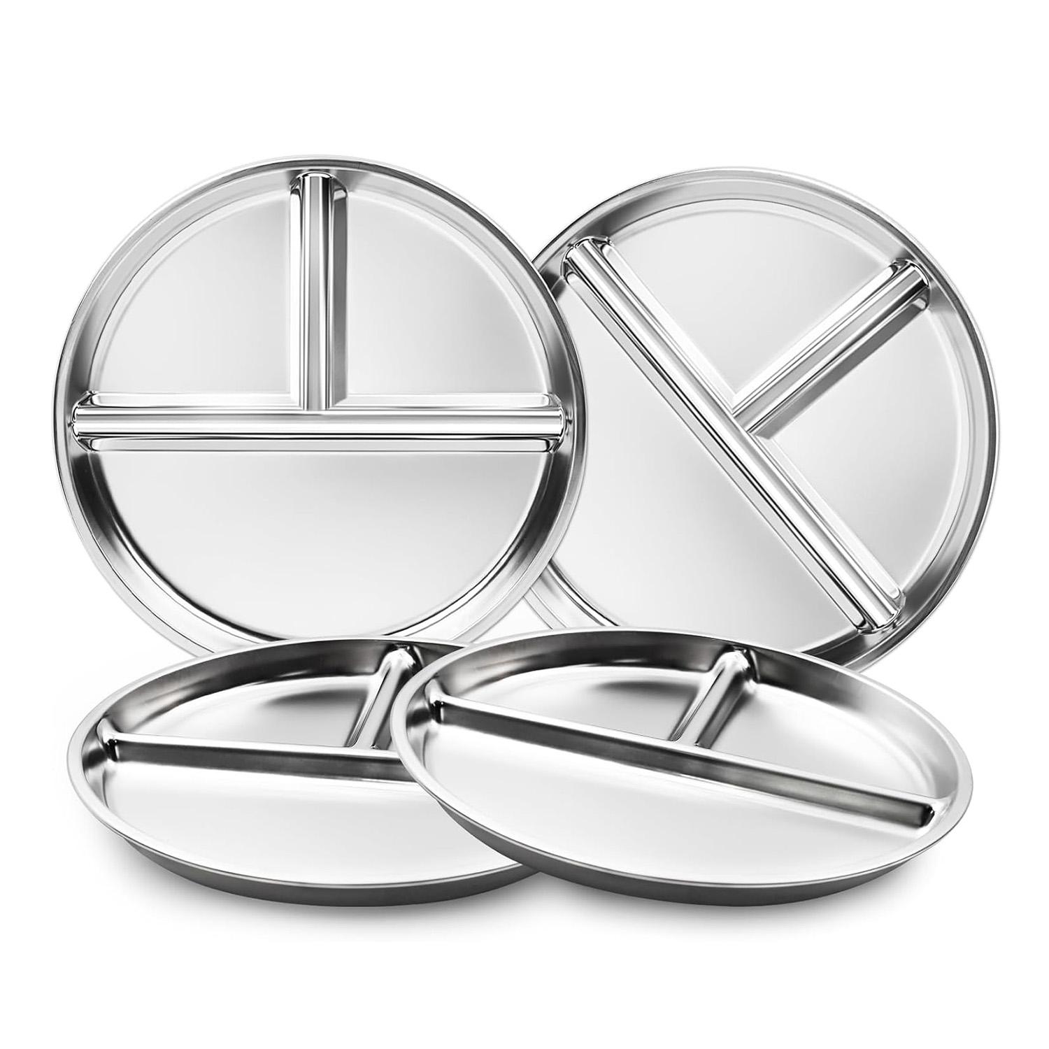 

4/6pcs 304 Stainless Steel Plates, 9 inches Circular Portion Control Dishes, Round Salad Dinner Plates 4 pcs