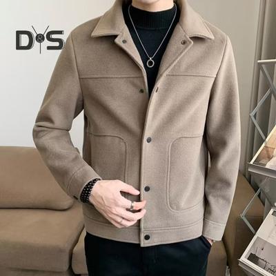 Herrenjacke, einfarbig, Revers, lässiger Mantel für Herbst und Winter, Knopfleiste, lange Ärmel, vielseitige Oberteile, lockere Passform, normale Länge