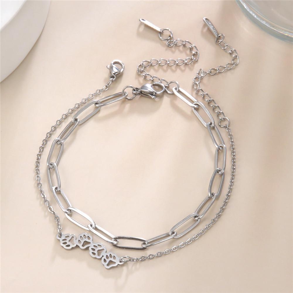 Cazador Hollow Cat Dog Bear Paw Bracelet on Hand Female Cute Animal Charm Kpop Stainless Steel Jewelryfriend Gift Wholesale