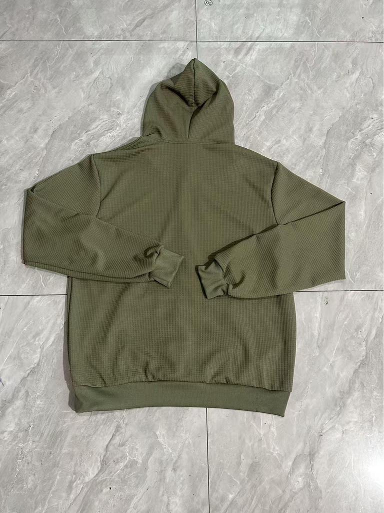 European Heavyweight Waffle Long Sleeve Hooded Sweatshirt - Men's Loose Fit, Pure Color, Casual Style