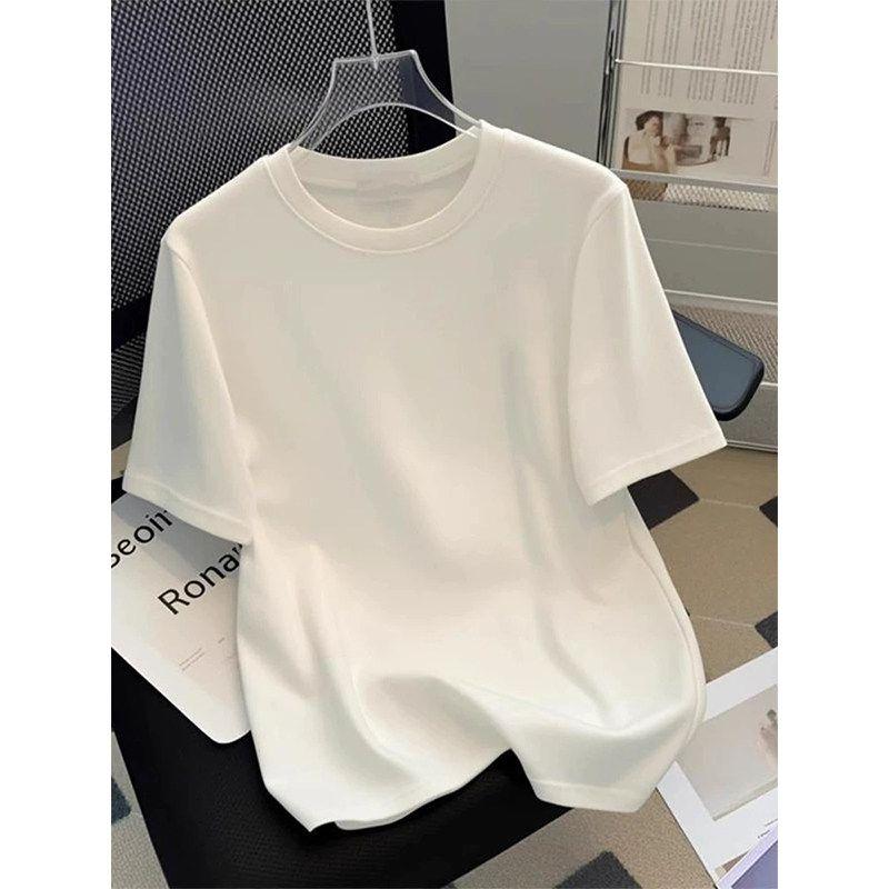 

White Pure Cotton Regular Shoulder Round Neck Short Sleeve T-Shirt 150kg Plus Size Women s Clothing 2026 Summer 200 Loose Fit Base Top White (Solid Color) 3XL
