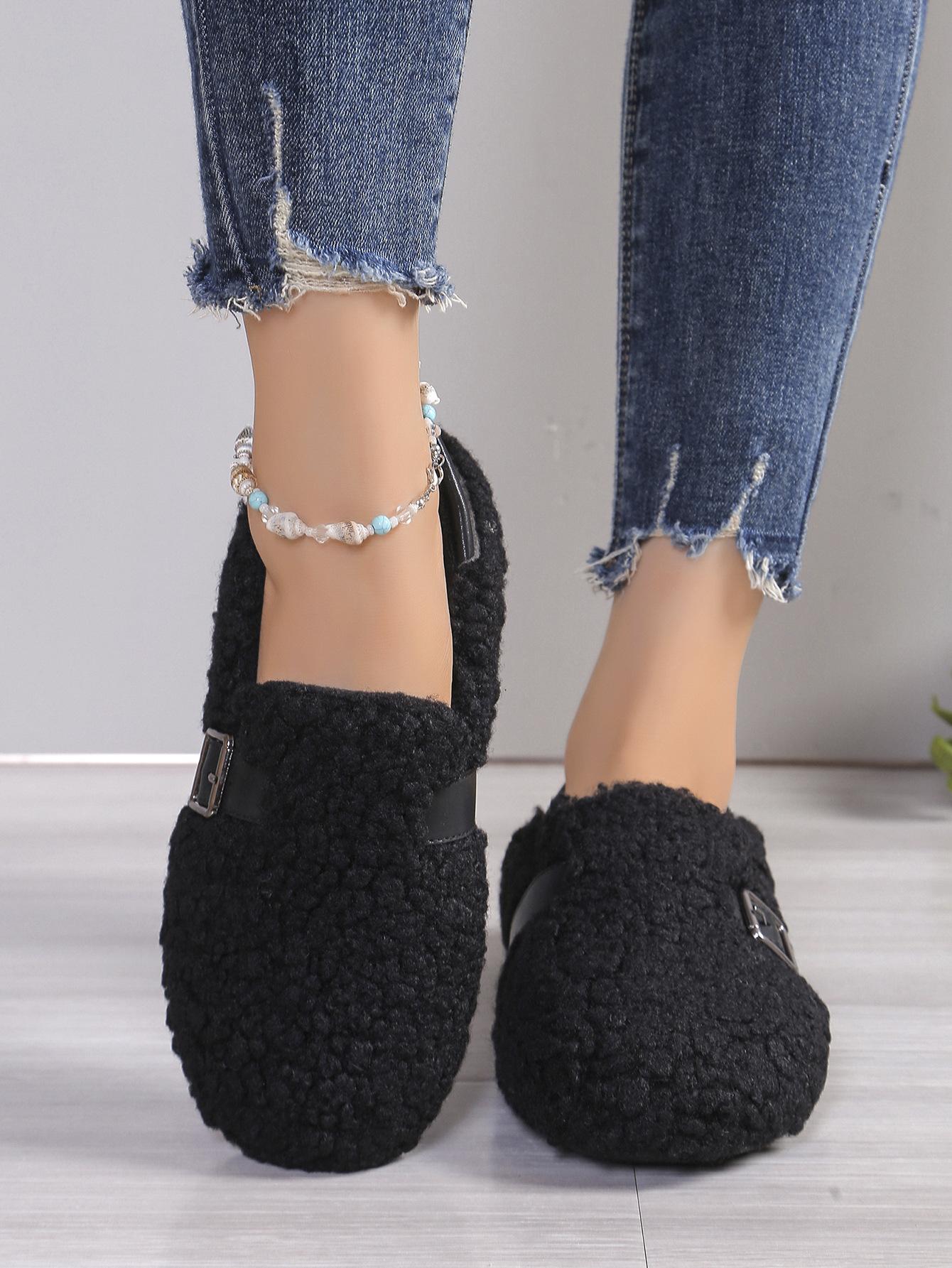 

Туфли-лодочки на плоской подошве, с одним педальным ремешком, ленивые, пушистые, женские, для носки осенью и зимой, бархатные, одинарные 40