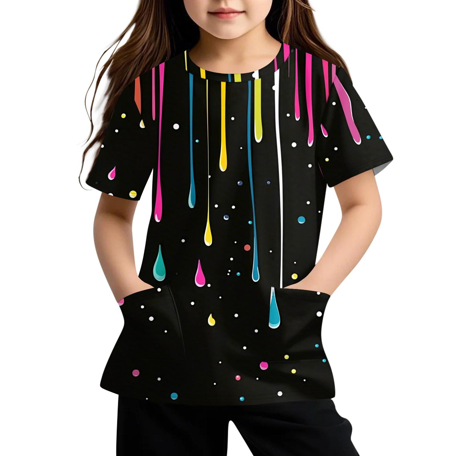 

Детская футболка с короткими рукавами и карманами, повседневная футболка с принтом, круглый вырез, блузка-пуловер 110