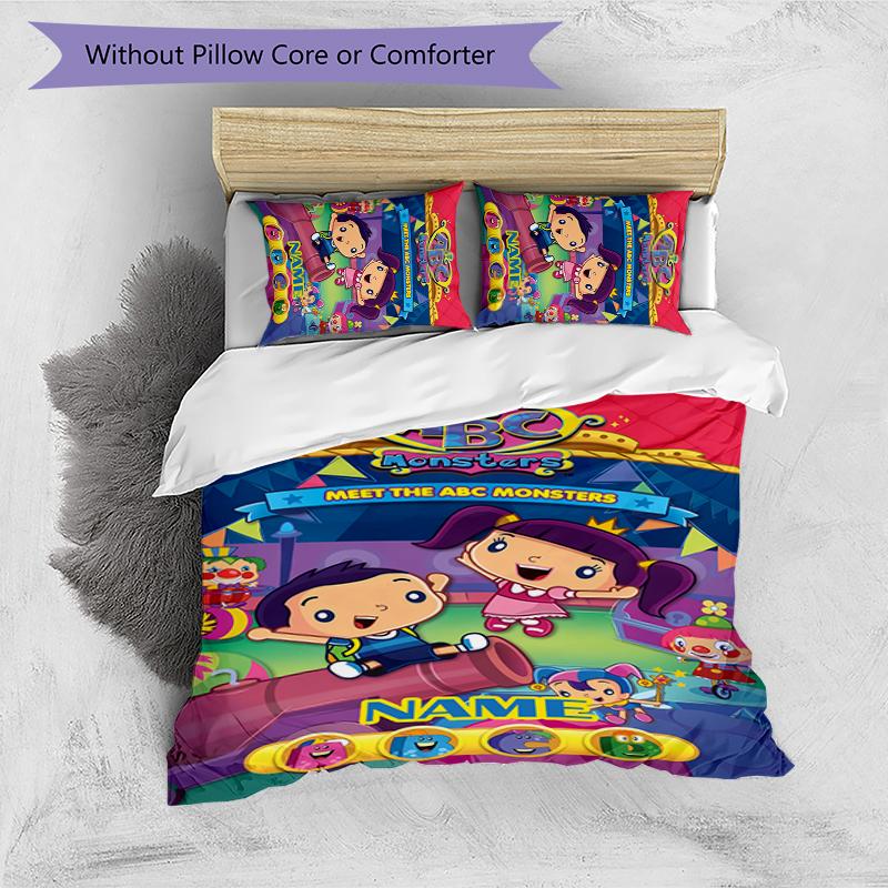 3pcs Custom Name ABC Monsters Bedding Set Duvet Cover Closure Includes 1 Duvet Cover & 2 Pillowcases for All Seasons Bedroom Decor