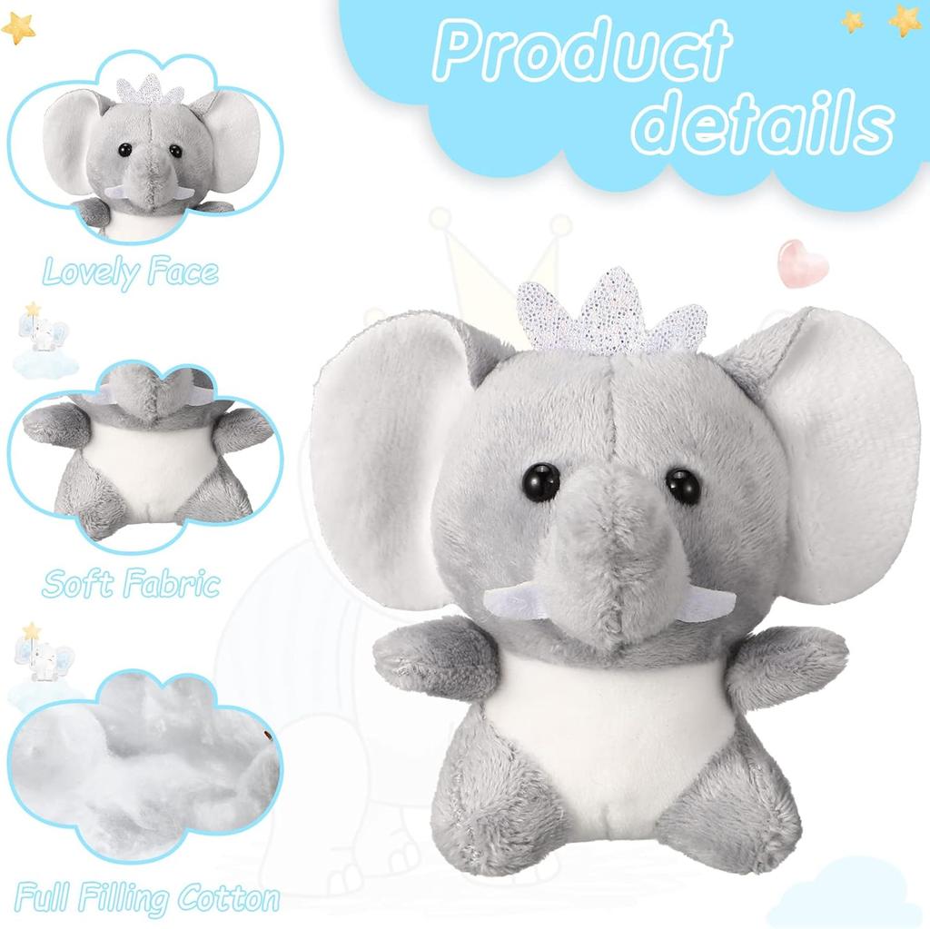 8-4S Mini Elephant Stuffed Animals 4Inch Cute Elephant Plush Toys Baby Stuffed Elephant Toy for Baby Shower Birthday Gifts