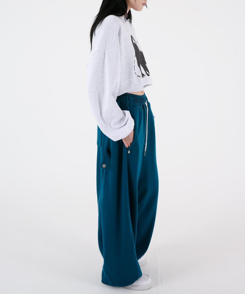 UMM Women'S Snap Button Adjustable Hem Wide Training Pants 5 Colors