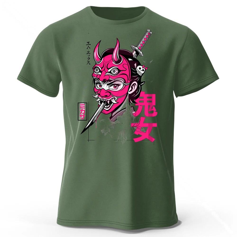 Japanese Samurai Print Men Pure Cotton Sports Running Short Sleeved Simple Style Fitness and Comfortable Plus Size Loose Tshirt