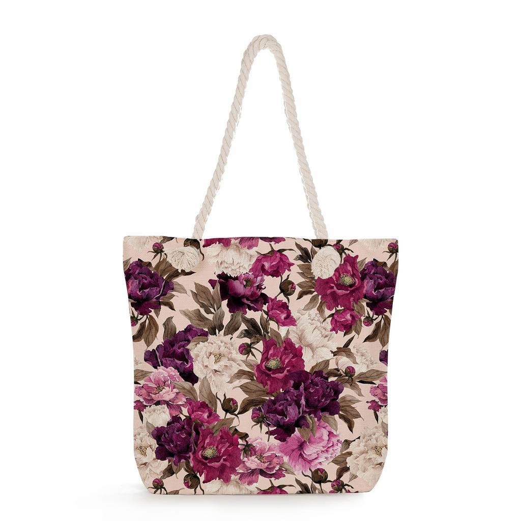 Plant Print Thick Rope Single-shoulder Beach Bag 7237 CLE