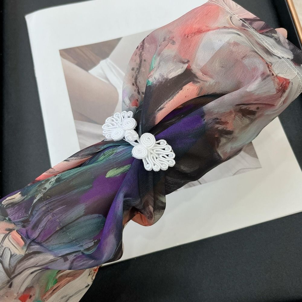 Chinese Style Buckle Printed Ice Silk Sleeves Anti-UV Cycling Gloves Women