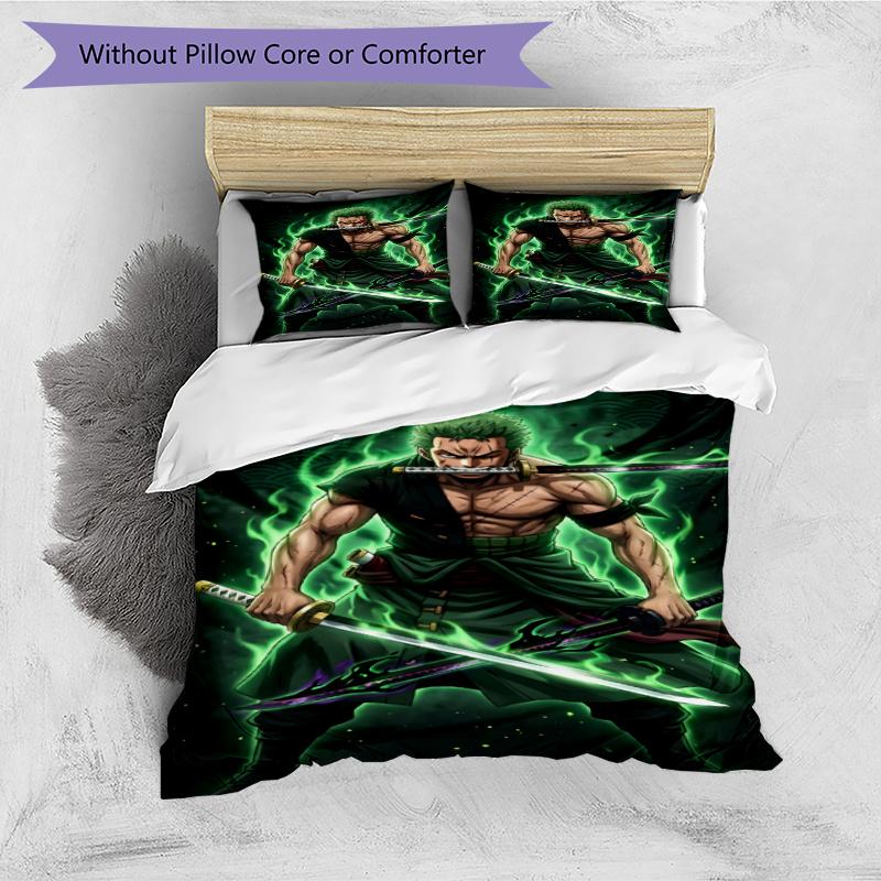3pcs Duvet Cover Set (1*Duvet Cover + 2*Pillowcase, Without Core), Roronoa Zoro Print Bedding Set, Bedroom Decor, All‑Season, Gift