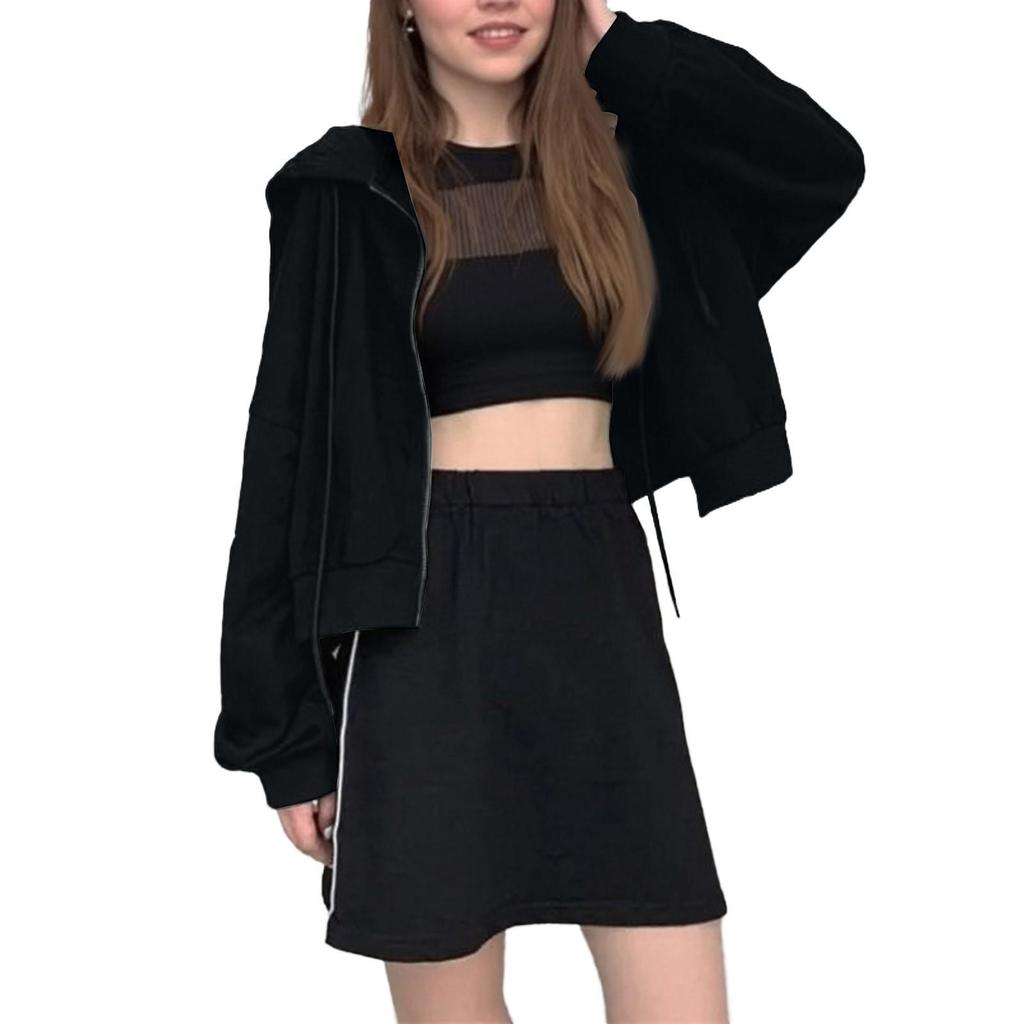 Women Casual Short Zipper Cardigan Hooded Jacket Sweatshirt Women's Solid Color Thin Long Sleeve