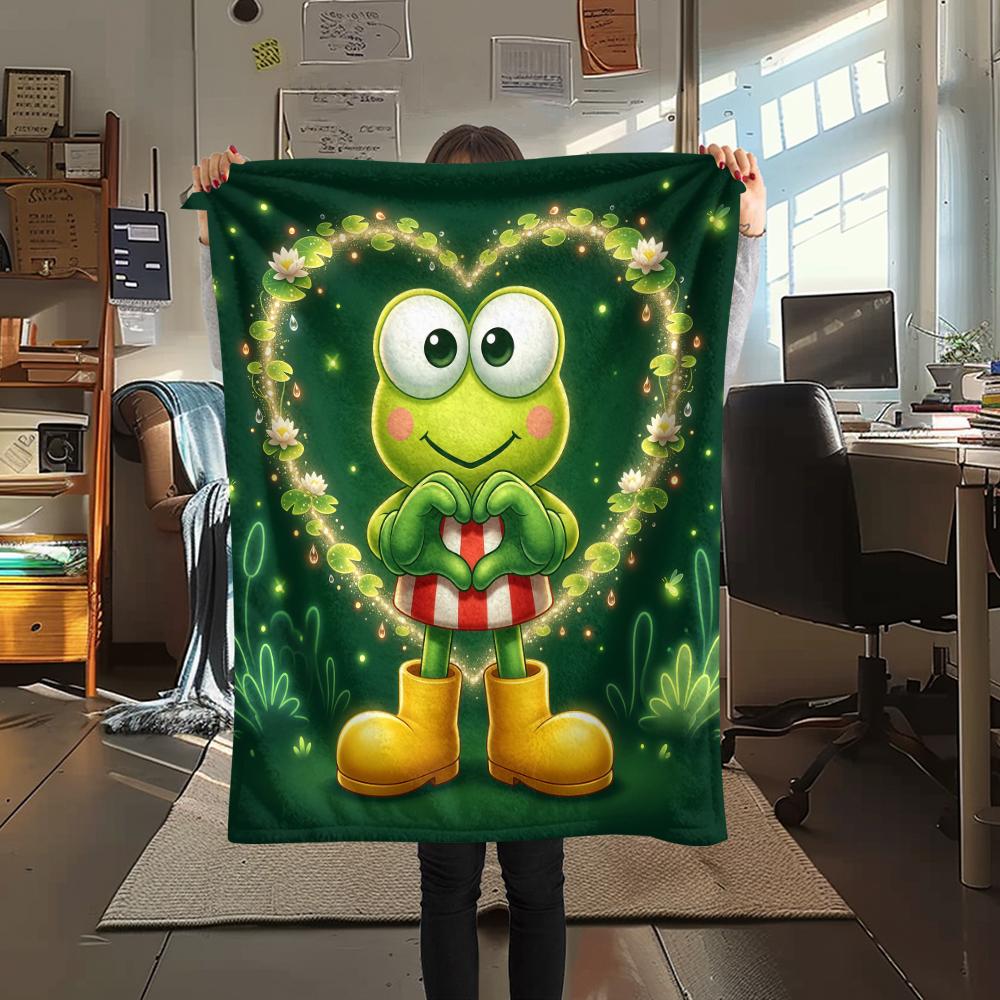 1PC Keroppi  Print Flannel Blanket, High Quality All Seasons, Home Decor, Warmth and Comfort, Perfect for Christmas Gifts
