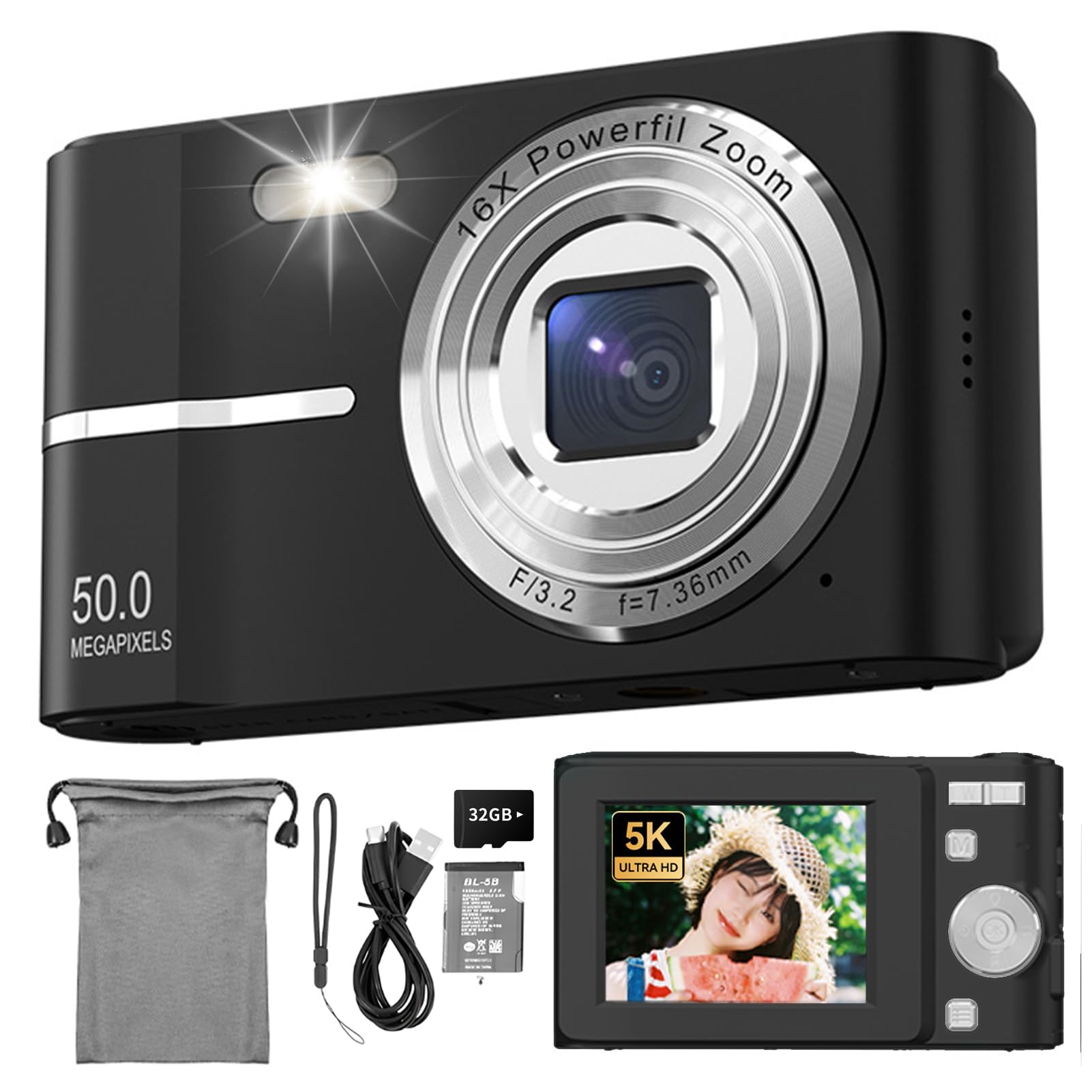

Digital 44 1080P Video AF HD Image USB C IPS 32g Memory Card Included Camera, Megapixels, Recording, Autofocus, Function, Camera, Stabilization, чорний