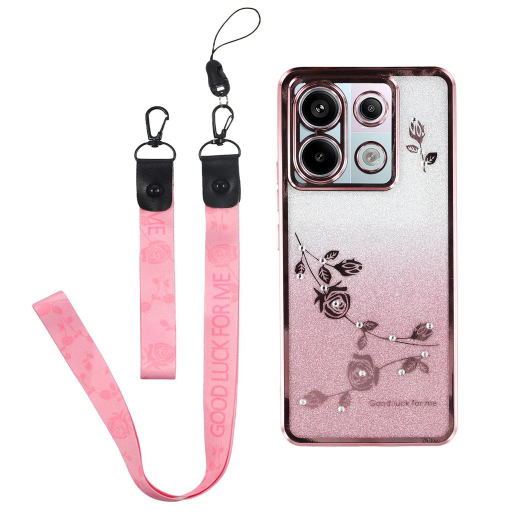KADEM For Xiaomi Redmi Note 13 Pro 5G/Poco X6 5G Case Flower Pattern TPU Cover with Lanyard