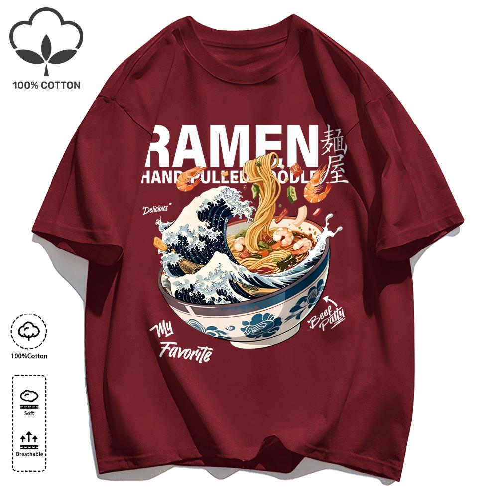 A Bowl Of Rich Lamian Noodles Design Unisexs Retro T Shirts Basics Simple TShirts Fashion Cotton Summer Clothing Unisex Loose Tee